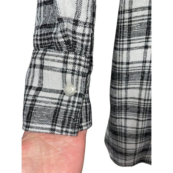 Vici Small Plaid Button-Down Longline Shirt Jacket In Black & White Oversized Si - Picture 5 of 10